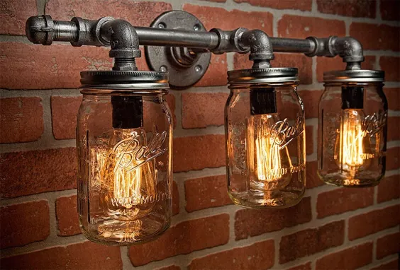 چراغ صنعتی شیشه Mason Jar Light Light Rustic |  اتسی