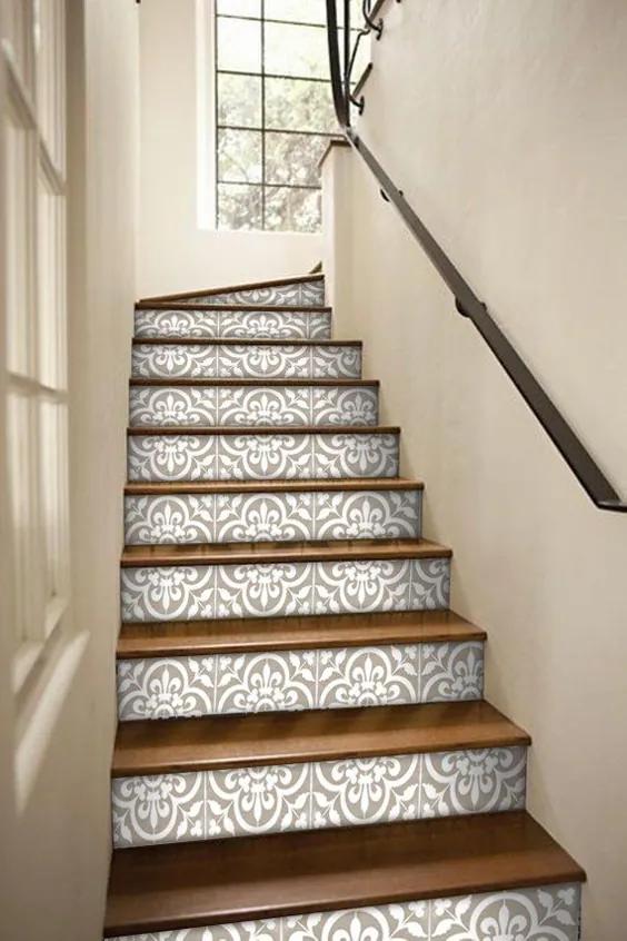 برچسب های Stair Riser - کاغذ دیواری کاشی برآمدگی Stair Riser - بسته کرونا 6 عددی در کافه - نوارهای دکلره ای Peel & Stick Stair Riser - 48 "طول