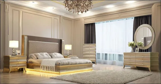 Glam Belle Silver & Gold CAL King Bed Set 6Pcs Contemporary Homey Design HD-925 (HD-CK925-Set-6)