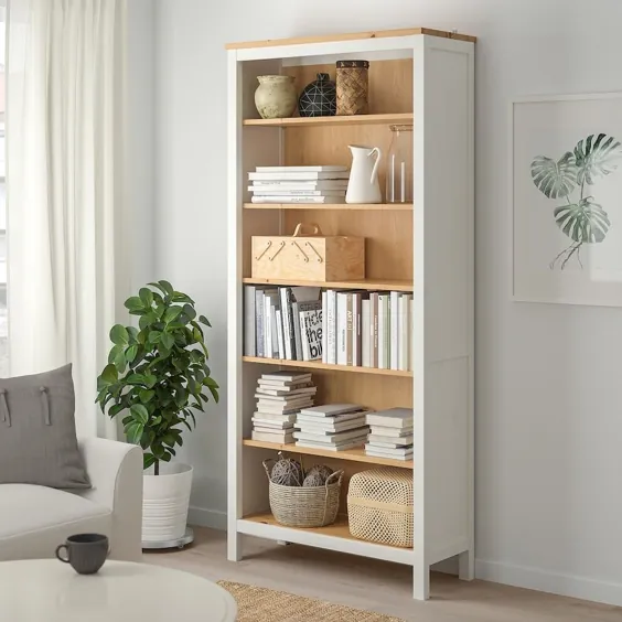 IKEA - قفسه کتاب HEMNES ، لکه سفید / قهوه ای روشن