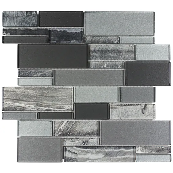 کاشی موزاییک شیشه ای براق خاکستری خطی مدرن MTO0238 - نمونه سواچ
