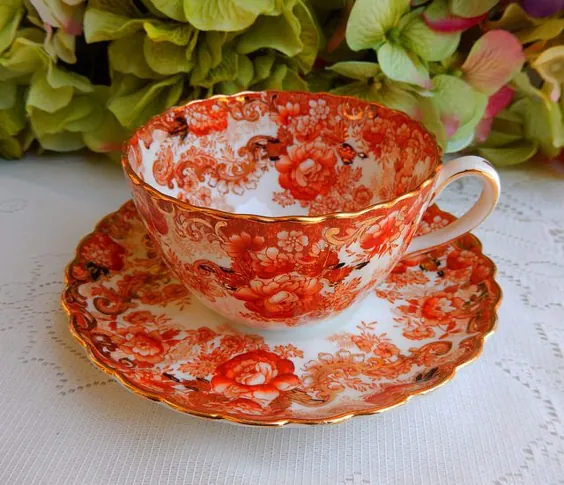 Vintage Radfords Victorian Bone China Cup Cup Porcelain & Saucer ~ Floral ~ Gold