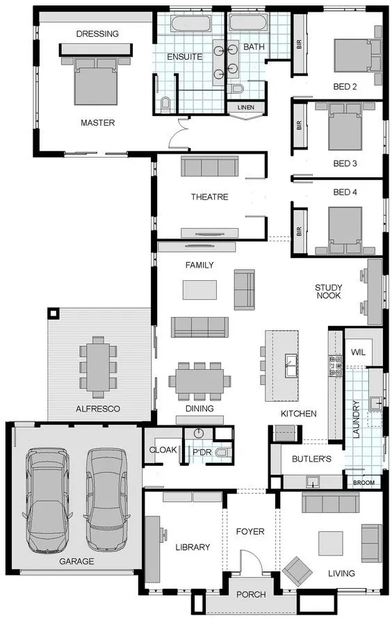 Floor Plan Friday: یک خانه خانوادگی بزرگ با کتابخانه یا اتاق خواب 5