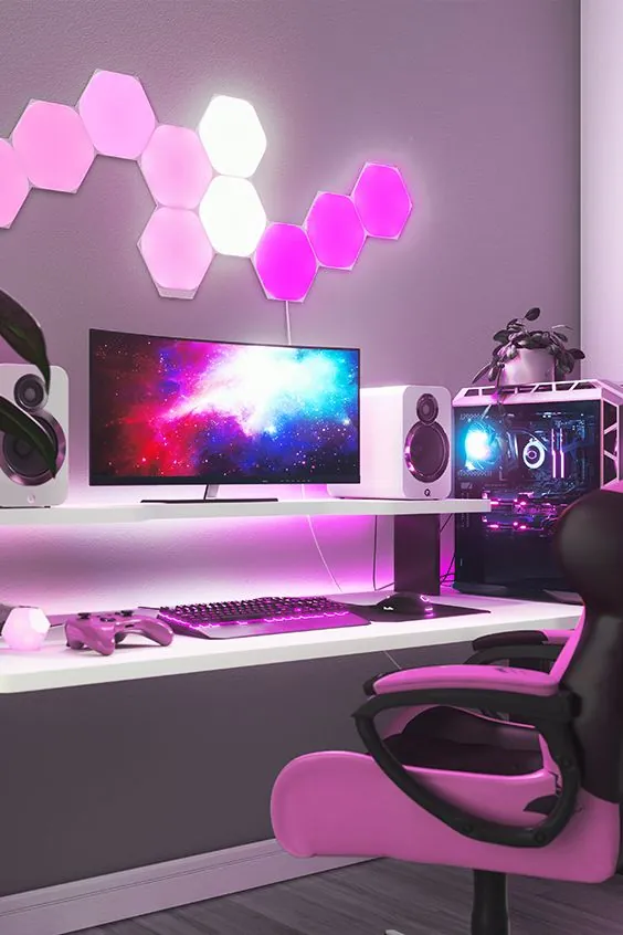 Pink Aesthetic PC Gaming Setup Room