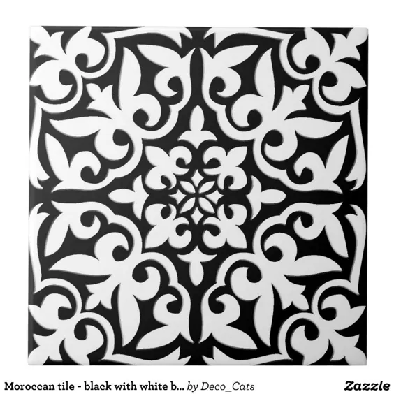 کاشی مراکشی - مشکی با زمینه سفید - ایده هدیه