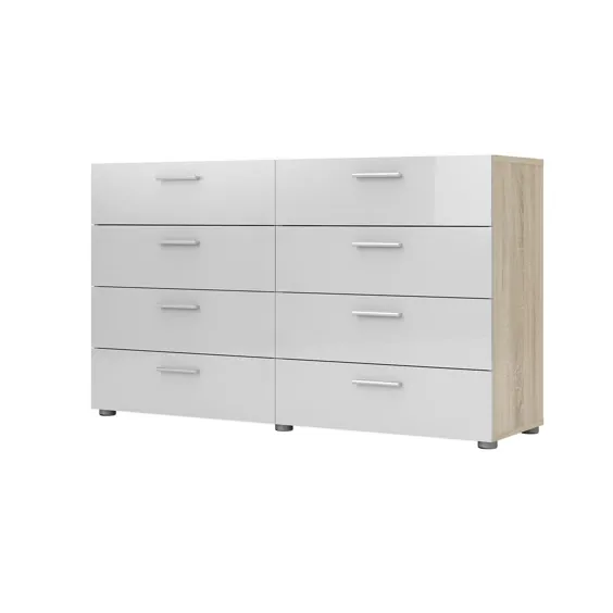 Tvilum Austin 8-Drawer Oak Structure / White High Gloss Double Dresser-70073akuu - انبار خانه