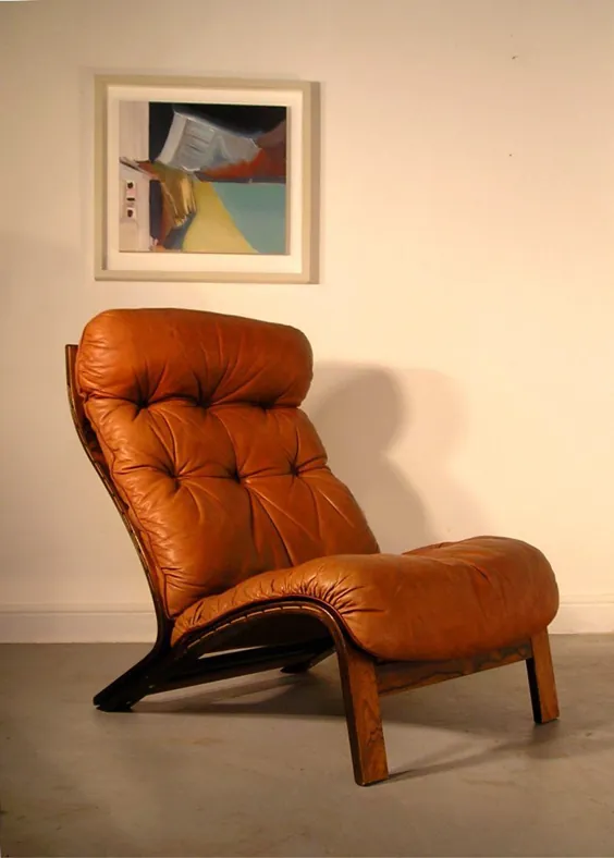 صندلی های چرمی چوبی چوبی چوبی Rosewood Midl Century Rybo Rykken ، نروژی ، اسکاندیناوی