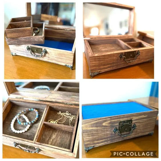 دارنده جواهرات آبی Mahog Eyeshadow جعبه جواهرات چوبی |  اتسی