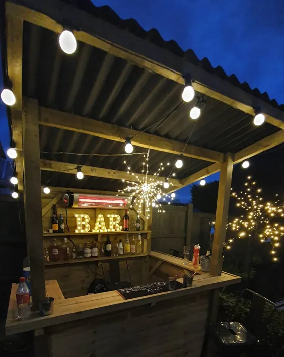 Garden Bar - چوب تصفیه شده در فضای باز - سقف ضد آب موج دار - کیت DIY Tiki Bar