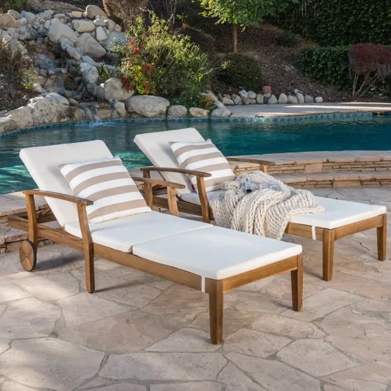 سالن شاسی بلند Mavis Outdoor With Cushion، Set of 2، Teak Finish، Cream - Walmart.com