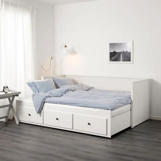 IKEA HEMNES Tagesbett / 3 Schubladen / 2 Matratzen - weiß / Moshult fest