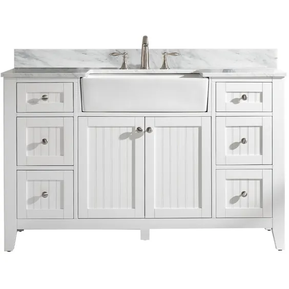 طراحی عنصر Burbank 54 اینچ W x 22 اینچ D غرور حمام به رنگ سفید با سنگ مرمر کاررا بالا با رنگ سفید با حوضه سفید