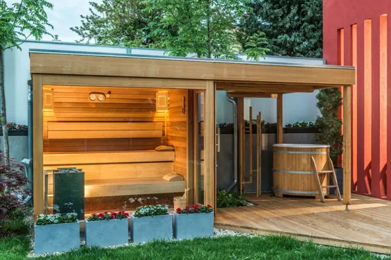 خانه سونا خود در باغ اختصاصی خود برای سونا با خنک کننده به عنوان یک تجربه در فضای باز