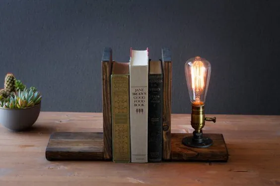 چراغ Bookend / دکوراسیون منزل روستایی / چراغ صنعتی / Steampunk | اتسی