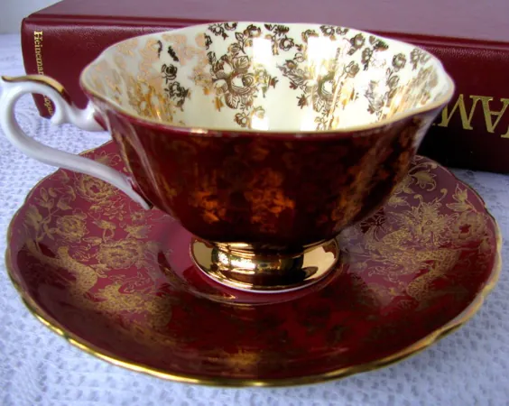 لیوان سلطنتی سلطان سلطنتی آلبرت Hammersley Pekin Saucer طلای سرخ Chintz