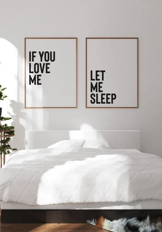 اگر مرا دوست دارید بگذارید بخوابم دکور دیوار اتاق خواب خنده دار مدرن |  اتسی