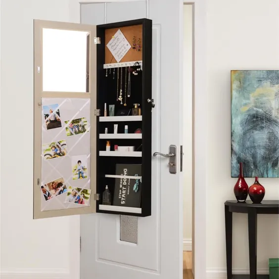 Inspired Home Galatea Door / Wall Mount Jewelry Armoire Organizer Mirror Black
