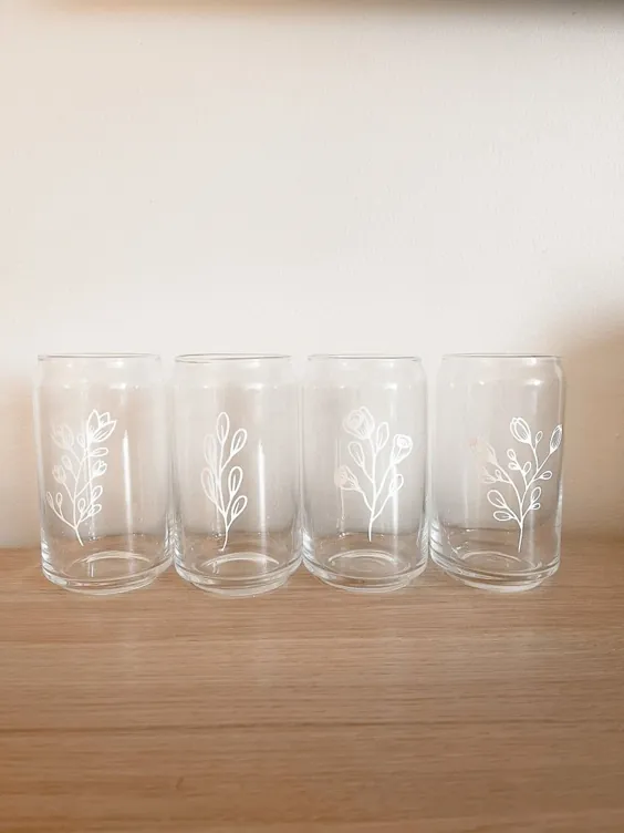 فنجان های شیشه ای گل مدرن بوهو / فنجان های شیشه ای نوشیدنی گلی Boho / |  اتسی