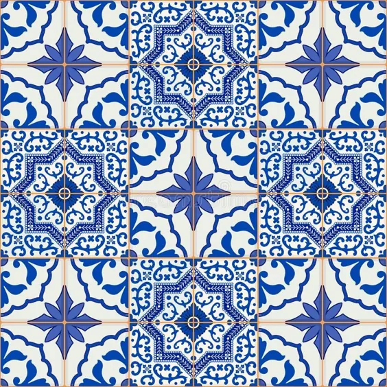 الگوی تکه تکه بدون درز و زرق و برق دار از رنگهای آبی تیره و سفید مراکشی ، کاشی های پرتغالی ، Azulejo ، تزئینات.  وکتور سهام - تصویر پرتغالی ، زیبا: 59925925