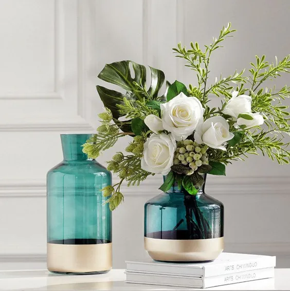 گلدان گلدان شیشه ای رنگی برش دار برش کلاسیک با کیفیت بالا با ته طلایی