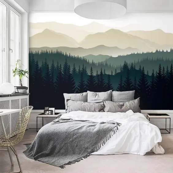 کاغذ دیواری متحرک و استیک Foggy Forest Nature Mural Self-Adhesive Wallpaper