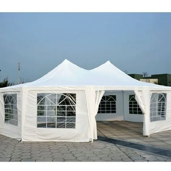 Outsunny Large Decagon 10-Wall Gazebo Canopy Tent Outdoor 29'x21 'White Decagonal Tended tented Party for Party Wedding Party |  اوسوم