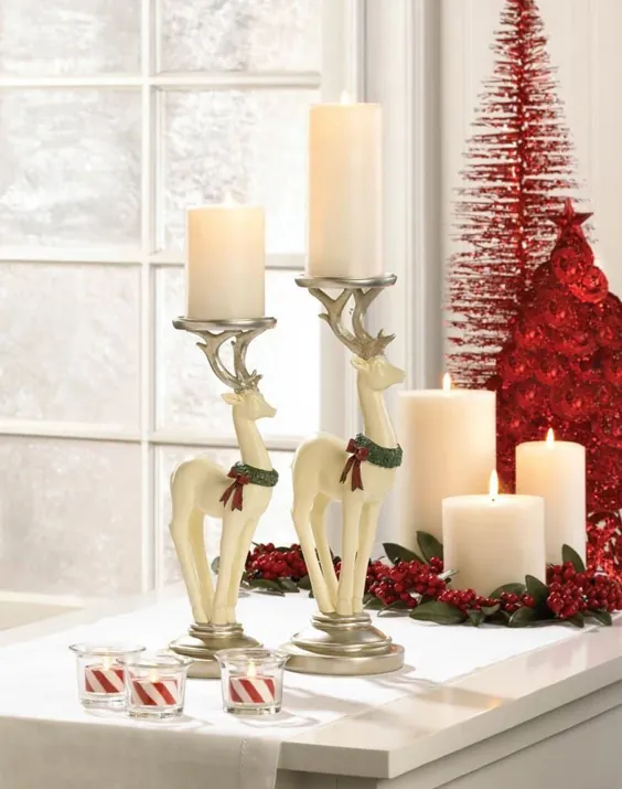 دارنده شمع ستون شاخ گوزن شمالی نقره ای سفید 12 "مجسمه کریسمس مجسمه ای برای فروش آنلاین | eBay