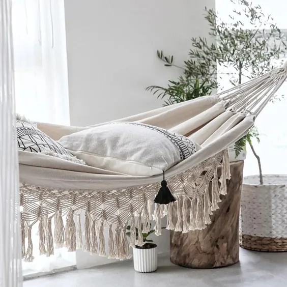 Delux Boho Double Hammock با Macrame Fringe