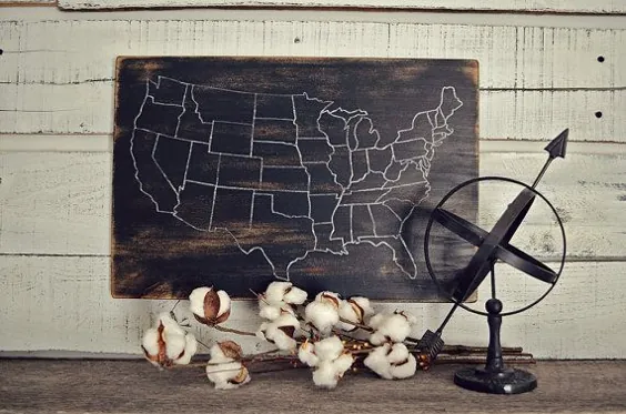 نقشه ایالات متحده روستاتیک نقشه سیاه و سفید نقشه آمریکا تزئینات خانه روستایی |  اتسی