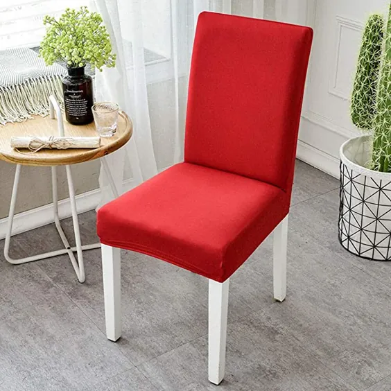 صندلی ناهار خوری MAIKEHOME صندلی محافظ روکش دار Slipcovers Stretchy Spandex قابل شستشو قابل شستشو برای اتاق غذاخوری اتاق آشپزخانه نوار غذاخوری رستوران دکوراسیون مهمانی عروسی (قرمز)