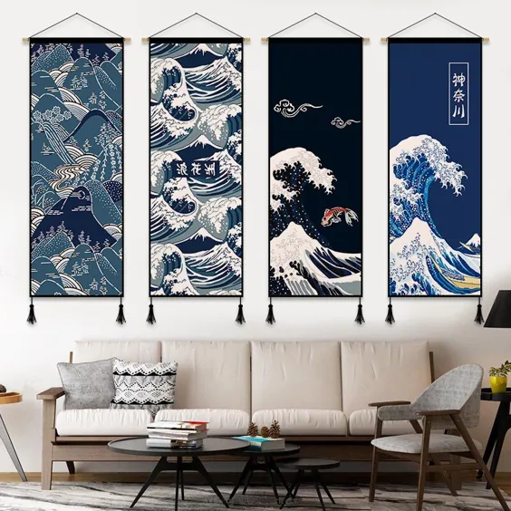 پوسترها و نقاشی های دیواری نقاشی دیواری به سبک ژاپنی برای اتاق نشیمن Kanagawa Surfing Wall Art دکوراسیون منزل - دیوارپوش ها - تزئین زندگی خانه خود