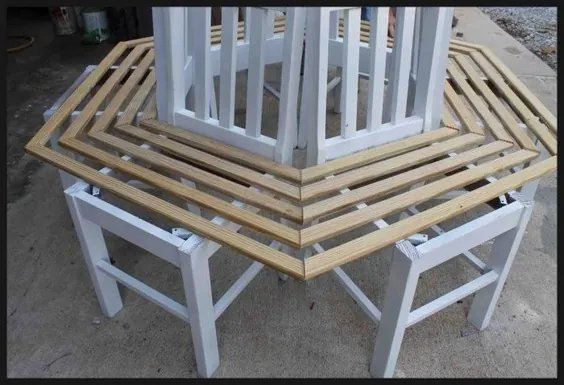 یک صندلی دور درخت با صندلی های آشپزخانه بسازید |  DIY ، نیمکت درخت
