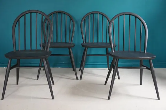 صندلی های ناهار خوری Ercol Windsor 290 با رنگ مشکی مات ، مجموعه ای از 4 |  لوسیان اركولانی |  ارکول |  Vinterior