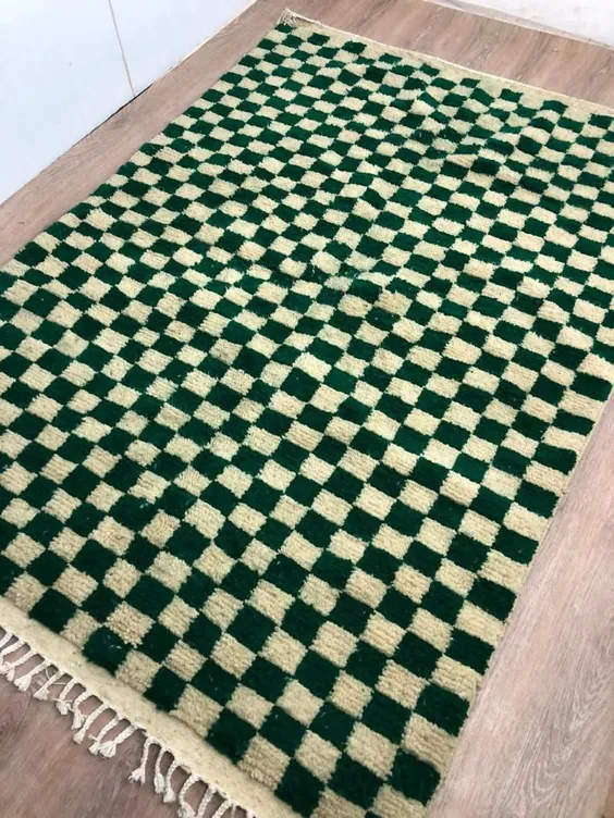 فرش بزرگ منطقه چهارخانه سبز مراکشی ، فرش Berber Checker ، فرش مهد کودک