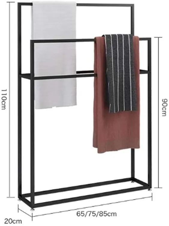 حوله ایستاده فلزی بدون بال ، پایه نگهدارنده حوله بزرگ برای حمام ، آشپزخانه ، دستشویی ، سنگین ، مقاوم و مقاوم در برابر زنگ زدگی ، سیاه ، 65 × 20 × 110 سانتی متر (L × W × H)