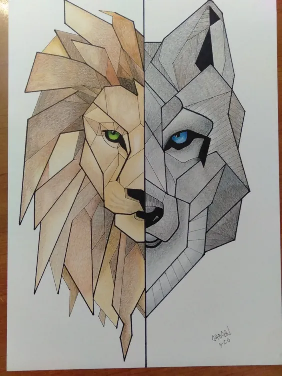 رویارویی گرگ و شیر در یک نقاشی