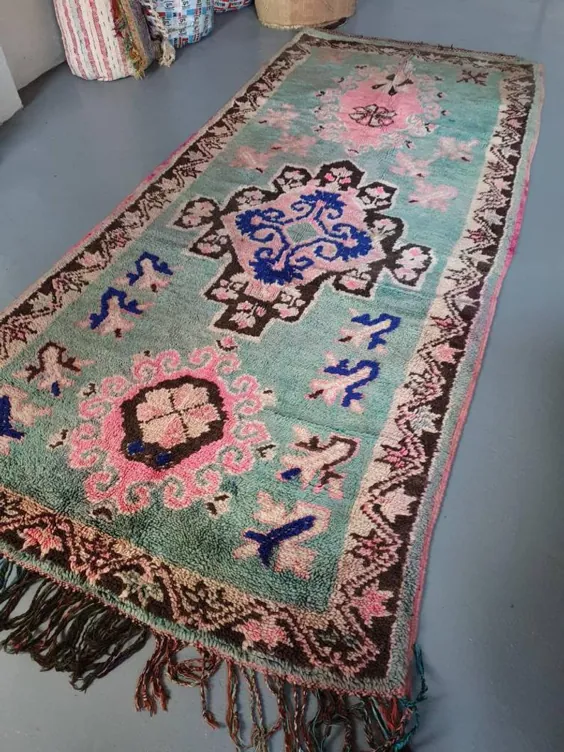 فرش آبی مراکش Boujaad فرش بیانیه فرش 9x4 فوت صورتی |  اتسی