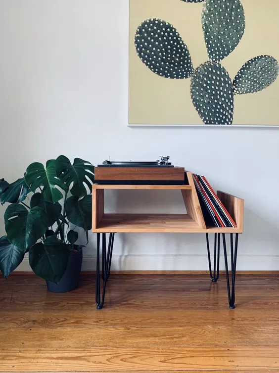 Plattenspieler Konsole، Record Player Stand، Plattenspieler Sideboard، Plattenspieler Regal mit Hairpinlegs، Vinyl Regal