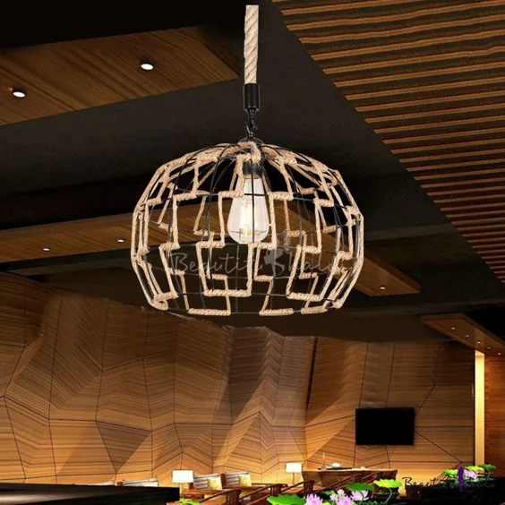 آویز آویز Loft Globe چراغ قطره طناب طبیعی تک لامپ به رنگ قهوه ای برای اتاق ناهار خوری