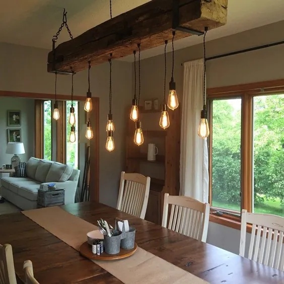 چراغ روشنایی پرتو چوبی Rustic Reclaimed w / Brackets.  روشنایی چوبی انبار خانه به سبک دست ساز