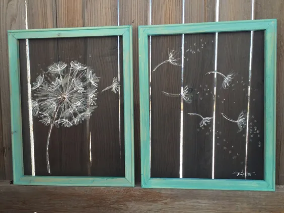 صفحه پنجره قاصدک قاب چوبی مجموعه ای از دو |  اتسی