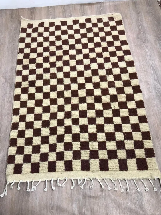 فرش شطرنجی قهوه ای بربر فرش شطرنجی مراکشی |  اتسی