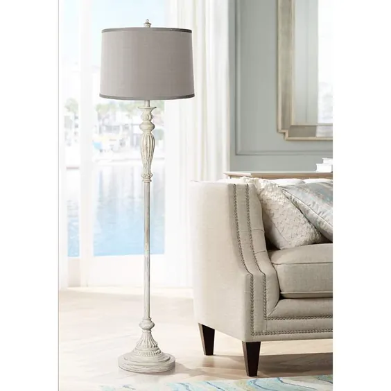 Platinum Grey Shade Vintage Chic White Antique Floor Lamp - # 17K23 |  لامپ به علاوه