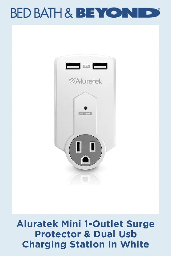 Aluratek Mini 1-Outlet Surge Protector & Dual USB Charging Station in White |  حمام تختخواب و فراتر از آن