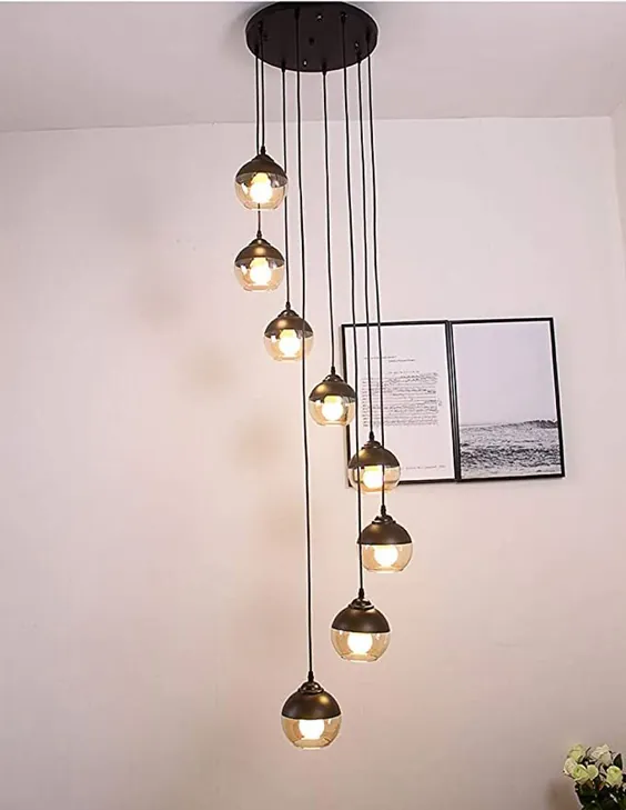 لوستر پله ای لوستر بلند مدرنیست مینیمالیست نوردیک دوبلکس لامپ شیشه ای لامپ شیشه ای لوستر پله ای (اندازه: 3.5 متر)