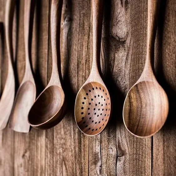 سازگار با محیط زیست لوازم آشپزخانه چوبی قاشق ملاقه گردان |  اتسی