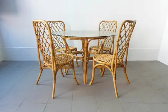 ست میز و صندلی غذاخوری بامبوی Mid-Century ، دهه 1960 ، مجموعه 5 تایی