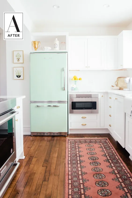 قبل و بعد: یک آشپزخانه دراب و تاریک رویای سبز نعناع را تبدیل کرد