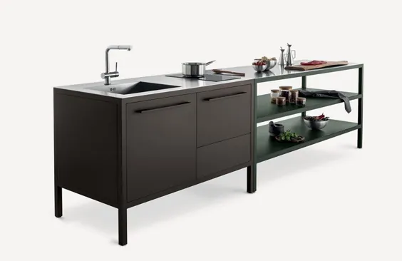 مینی آشپزخانه فلزی با دسته FRAME KITCHEN 2 UNITS Frame Collection by Fantin Salvatore Indriolo