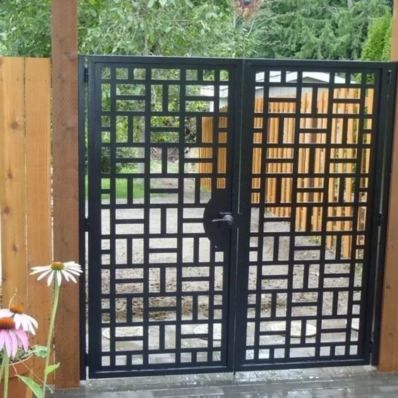 معاصر ورودی دوگانه فلزی دروازه تزئینی باغ آهن ورودی ورودی مدرن